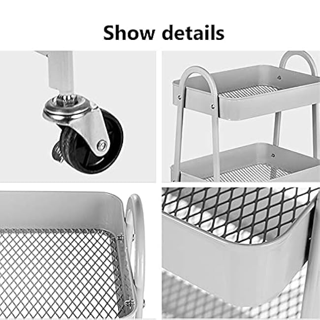 Movable Hand Trucks Multifunction 3 Tier Storage Organizer Rack£¬Movable Kitchen Bathroom Shelf Metal Rolling Trolley Basket Stand Wheels Holder Multi-Purpose Space Saving-0bzo0xE4