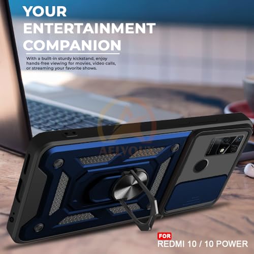 Image of Armor Bumper Back Cover Case for REDMI 10 /10 Power | Rotating Camera Cover, Ring Holder & Kickstand | Heavy Duty & 360 Degree Protection REDMI 10 /10 Power Back Cover (Blue)