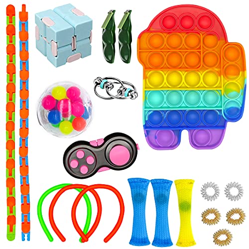 IUGGAN Sensory Fidget Toys Set, Push Pop Bubble Fidget Sensory Dimple Toy, Washable Silicone Autism Special Needs Stress Relief and Anti-Anxiety Toy for Kids and Adults Assortment