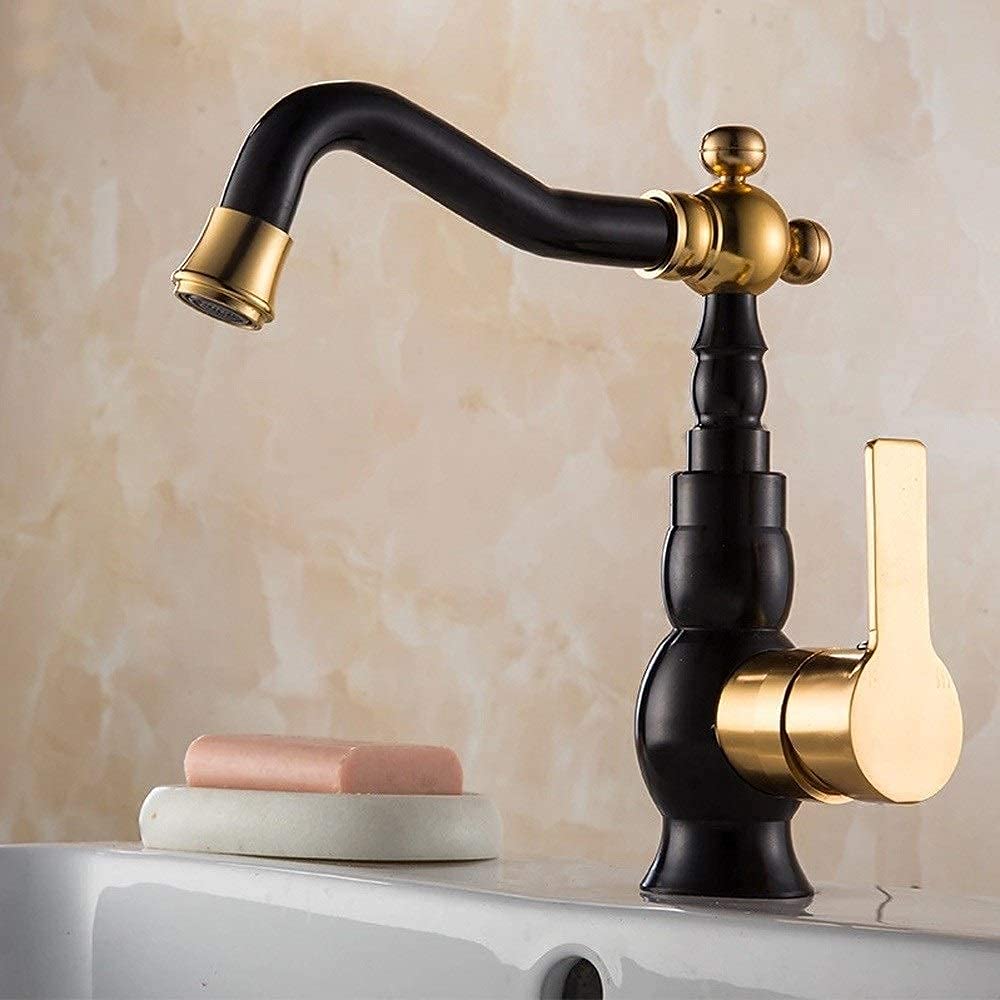 Taps, 360&Deg; Rotate Hot and Cold Space Aluminum Taps Hotel Sink Family Bathroom Lead-Free Faucet Antique Retro