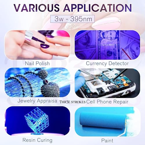 Image of THR3E STROKES UV Light for Nails - 3W LED Nail Dryer with Gooseneck Clamp & USB Charge for Salon /Home (Black-B)