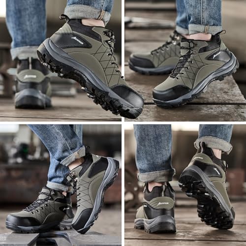 Image of Men's Waterproof Steel Toe Work Boots | Durable Slip-Resistant Puncture-Proof Outsole, Wide Width Sizes for Industrial Construction Outdoor Use