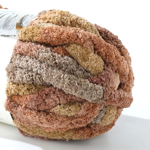 Image of Chunky Chenille Yarn for Hand Knitting 8 Jumbo Pack Jumbo Chunky Yarn for Hand Soft Blanket Knitting, Bulky Thick Fluffy Yarn for Crocheting (Pudding)