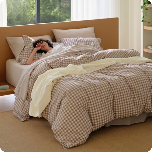 Bedsure Gingham Duvet Cover King, 100% Washed Cotton Duvet Cover