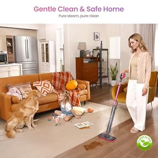 Schenley Steam Mop Cleaner Powerful - 15s Fast Heat-Up, Chemical-Free for Hardwood/Tile/Laminate & Floors/Walls, Washable Pads, 3 Modes for Carpet, Lightweight, Self-Standing, Sleek Design