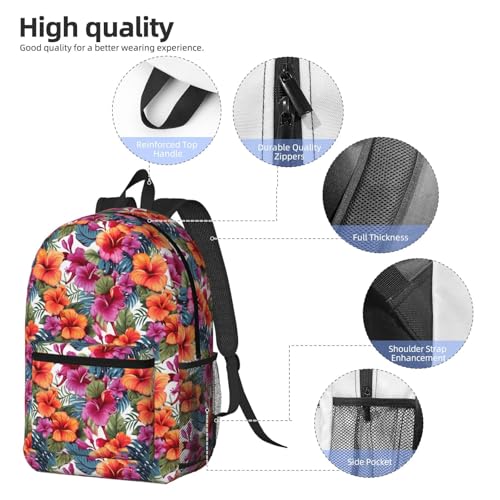 Topical Flowers Palm Leaves Fashionable Daypack 17 Inches Zippers Backpack Double Shoulder Bag for Women Men3