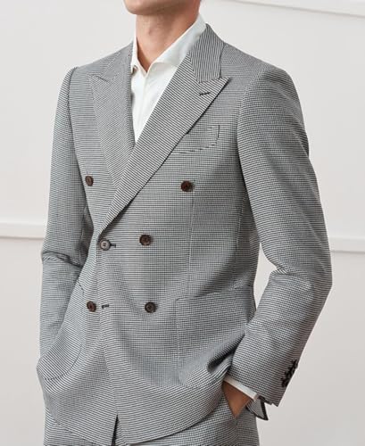 Men's Double Breasted Suits Jackets Houndstooth Sport Coat for Wedding Business Plaid Blazers3