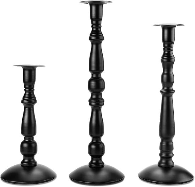 IMAGE Taper Candle Holder 3PCS Black Candlestick Holders Metal Candle Sticks Set with Anti-Slip Pad Decorative Tall Candle Holders for Wedding, Birthday and Anniversary