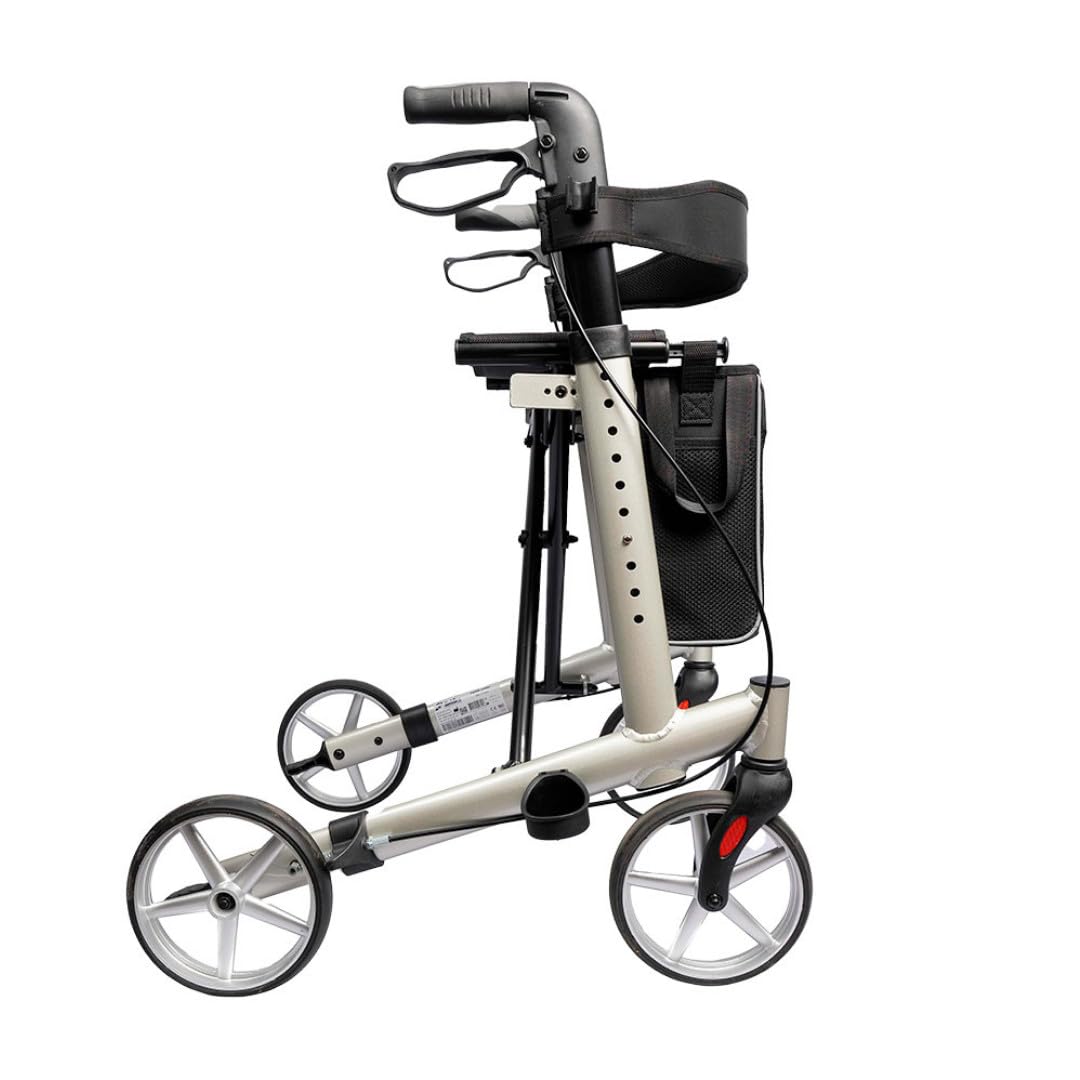 Mobilex Panther 2 Rollator, Aluminium Leichtgewicht 6,8 kg, Faltbar, mit Rückengurt und Tasche, bis 150 kg belastbar, Silber-Schwarz
