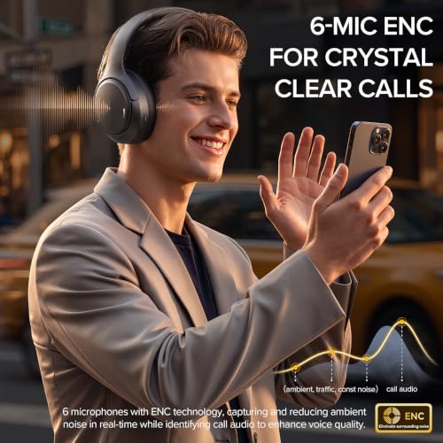 Hybrid Active Noise Cancelling Headphones 120H Playtime 6 ENC Clear Call Mic, Over Ear Headphones Wireless with Hi-Res Audio Comfort Earcup Low Latency ANC Bluetooth 6.0 Headphones for Travel Workout - image 7