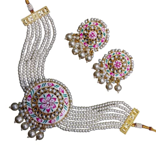 SHREE SHYAM COLLECTION Latest Stylish Fancy Floral Print Round Shape Pendal With Beads Designed Necklace Earring Jewellery Set for Women(Chkr-Nckl-Set-053)