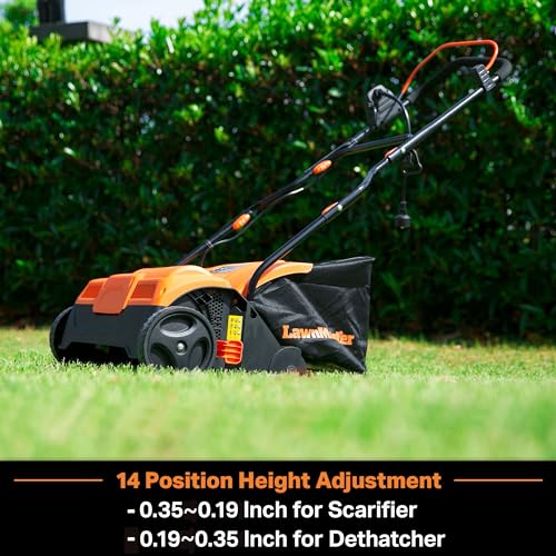 Image of LawnMaster GVB1316 Electric 16 inch 13 Amp Dethatcher and Scarifier with 12 Gallon Collection Bag