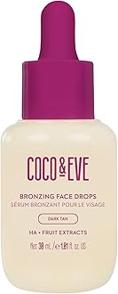 Coco & Eve Sunny Honey Bronzing Face Drops (Dark), Natural Self Tanning Face Drops. Hydrating Hyaluronic Acid. Indoor Sunless Moisturizing Self Tanner. (1 fl oz)