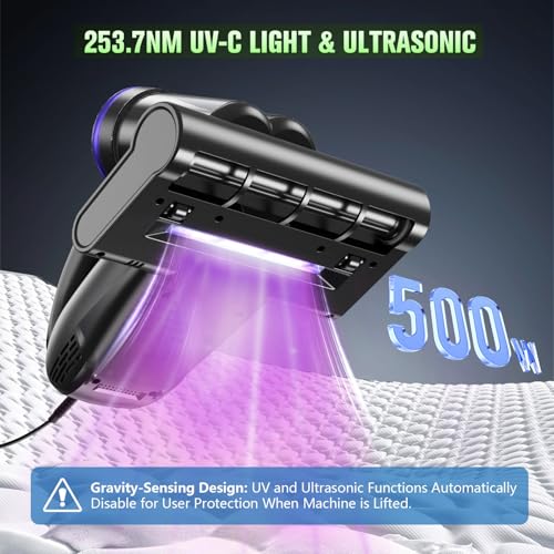 Bed Vacuum Cleaner Mattress Vacuum Cleaner,16Kpa Powerful Handheld Vacuums with UV-C Light & Double Dust Cup & High Heating & Ultrasonic & HEPA Filter for Bed Sofa(Corded,Black Blue) by UZK - Image 2