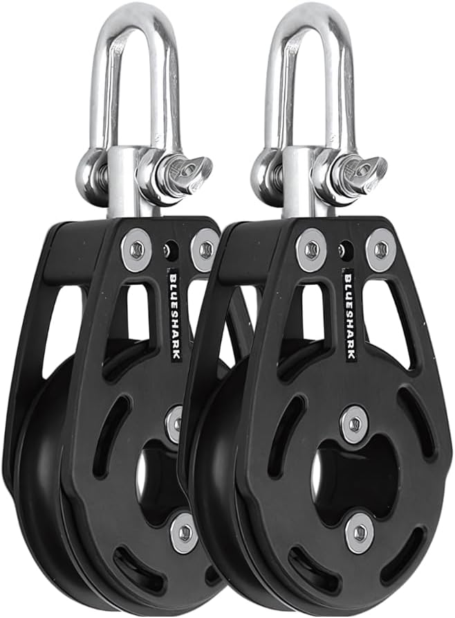 Blue Shark 2310-57 mm Single Swivel Aluminum Sailing Block - Max Line: 7/16” (12 mm), Safe Working Load (SWL): 1100 lbs (500kg), Breaking Load: 3500 lbs (1600 kg) (2-Pack)
