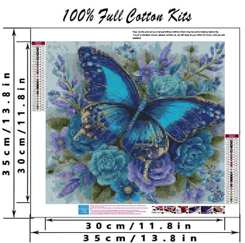 Image of Butterfly and Flowers Cross Stitch Kits for Adults,11CT Stamped Cross Stitch Kits for Beginner,DIY Needlepoint Embroidery Patterns Kits Embroidery Patterns for Home Wall Decor 13.7x13.7 inches