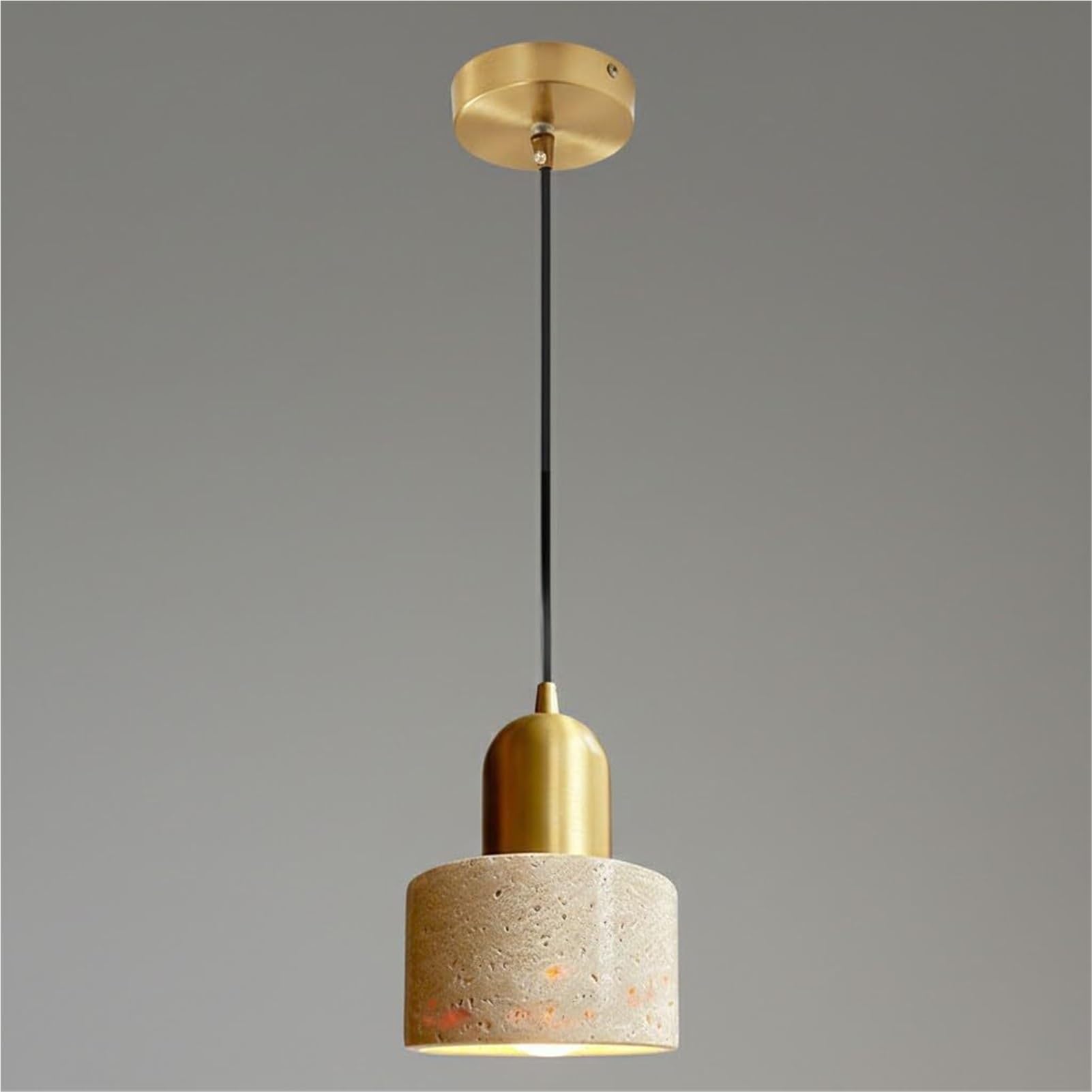HUAYUSEDF Nordic Retro Yellow Travertine Brass Gold Pendant Lamp Chandelier Hanging Light Ceiling Fixture Natural Stone Cylinder Mini for Kitchen Island Restaurant Living Room