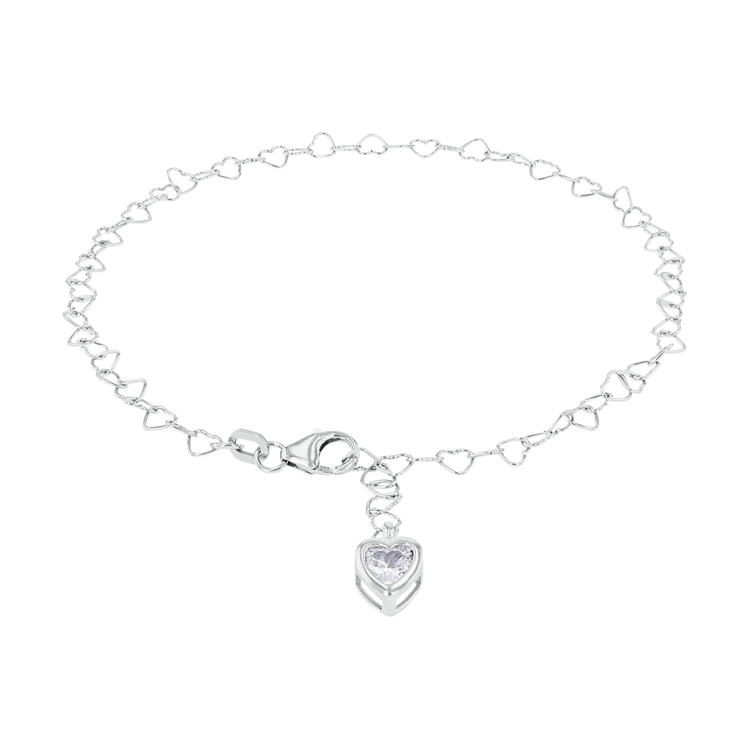 Amor Fußkette 925 Sterling Silber Damen Sommerschmuck, mit Zirkonia synth., 25 cm, Silber, Herz, Kommt in Schmuck Geschenk Box, 2017447
