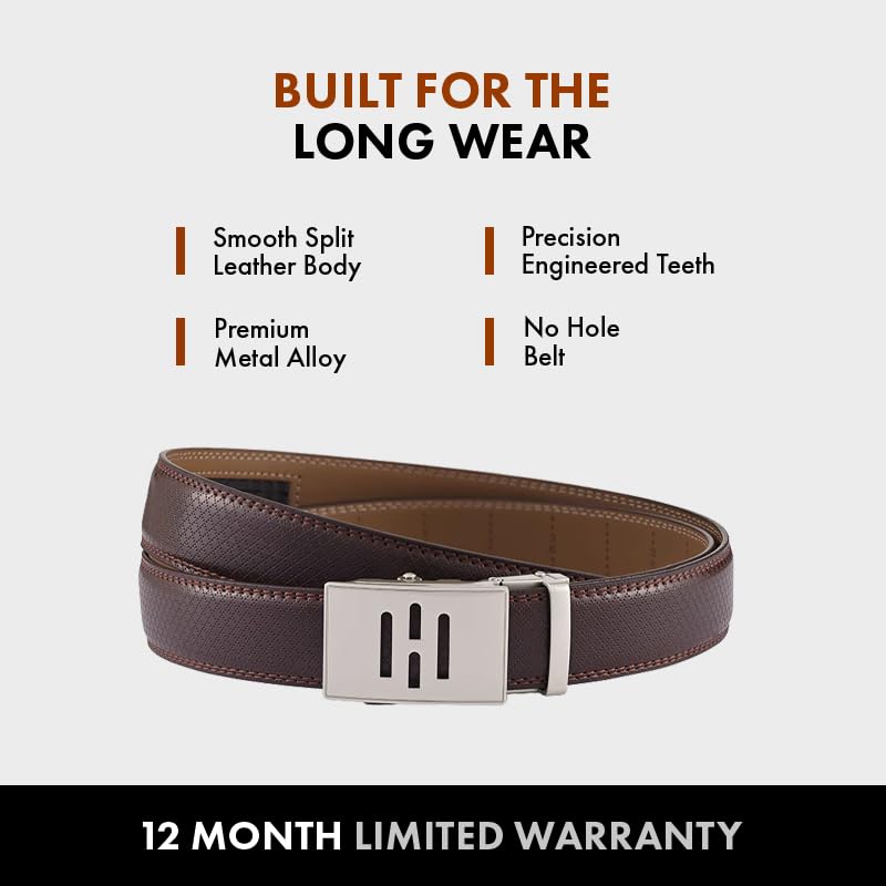 Image of HALDEN THEO Brown Belt For Men Leather Original (Adjustable Fits Up to 44 Inch Waist) Ratchet Strap with Classic Buckle & Magnetic Auto-lock
