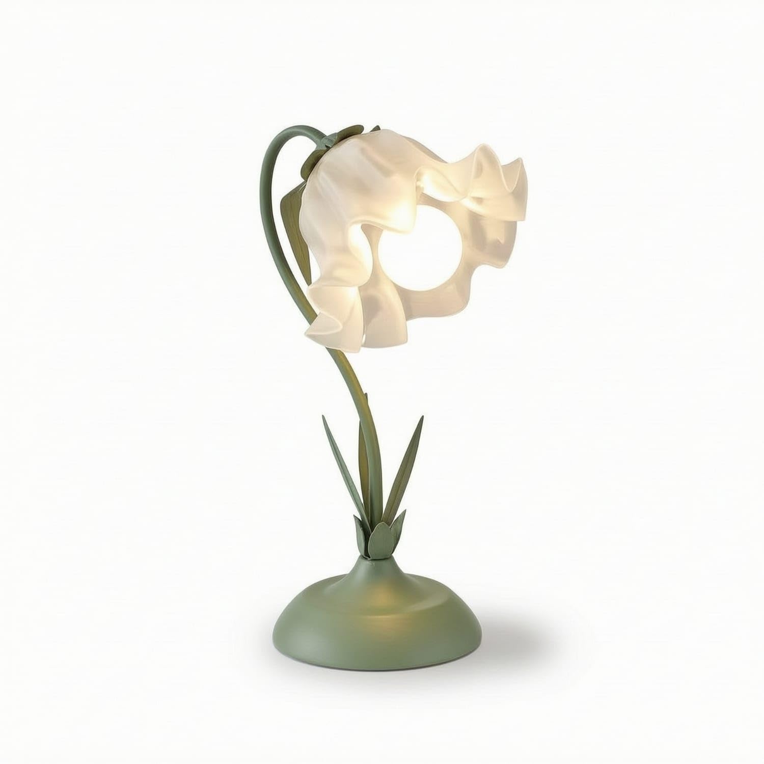 Decorative Floral Table Lamp Sculptural Lamp with Flower Shade Elegant Aesthetic for Girls, Teens, Bedroom, Nightstand, Dorm Room, Reading Corner, Green-image-7