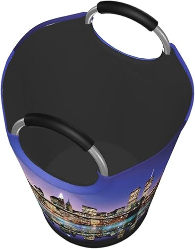 Miniatura 4 de Cesta de lavandería con asas, plegable, duradera, para almacenamiento de ropa sucia, organizador de lavandería, New York Manhattan Night Brooklyn