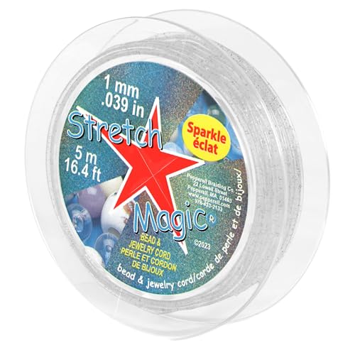 Image of Stretch Magic Elastic Beading Cord - Silver Sparkle Color, 1mm in Diameter, 5-Meter (16.4 ft) - Easy to Knot, Strong & Stretchy String for Making Beaded Jewelry