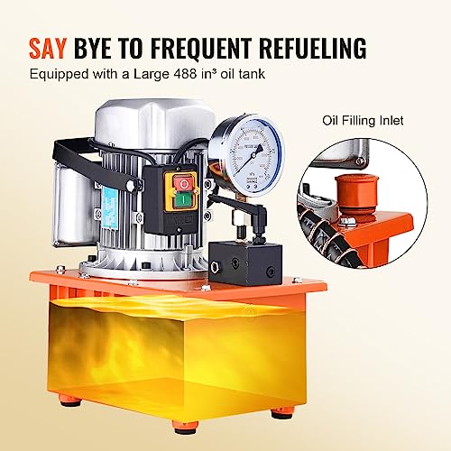 Image of VEVOR Electric Hydraulic Pump, 10000 PSI 750W 110V, 488 in /8L Capacity, Single Acting Manual Valve, Electric Driven Hydraulic Pump Power Pack Unit with Lever Switch for Punching /Bending /Jack Machines