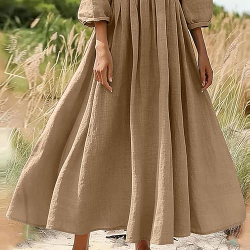 Robe décontractée coton et lin anti-chaleur col en V - 7