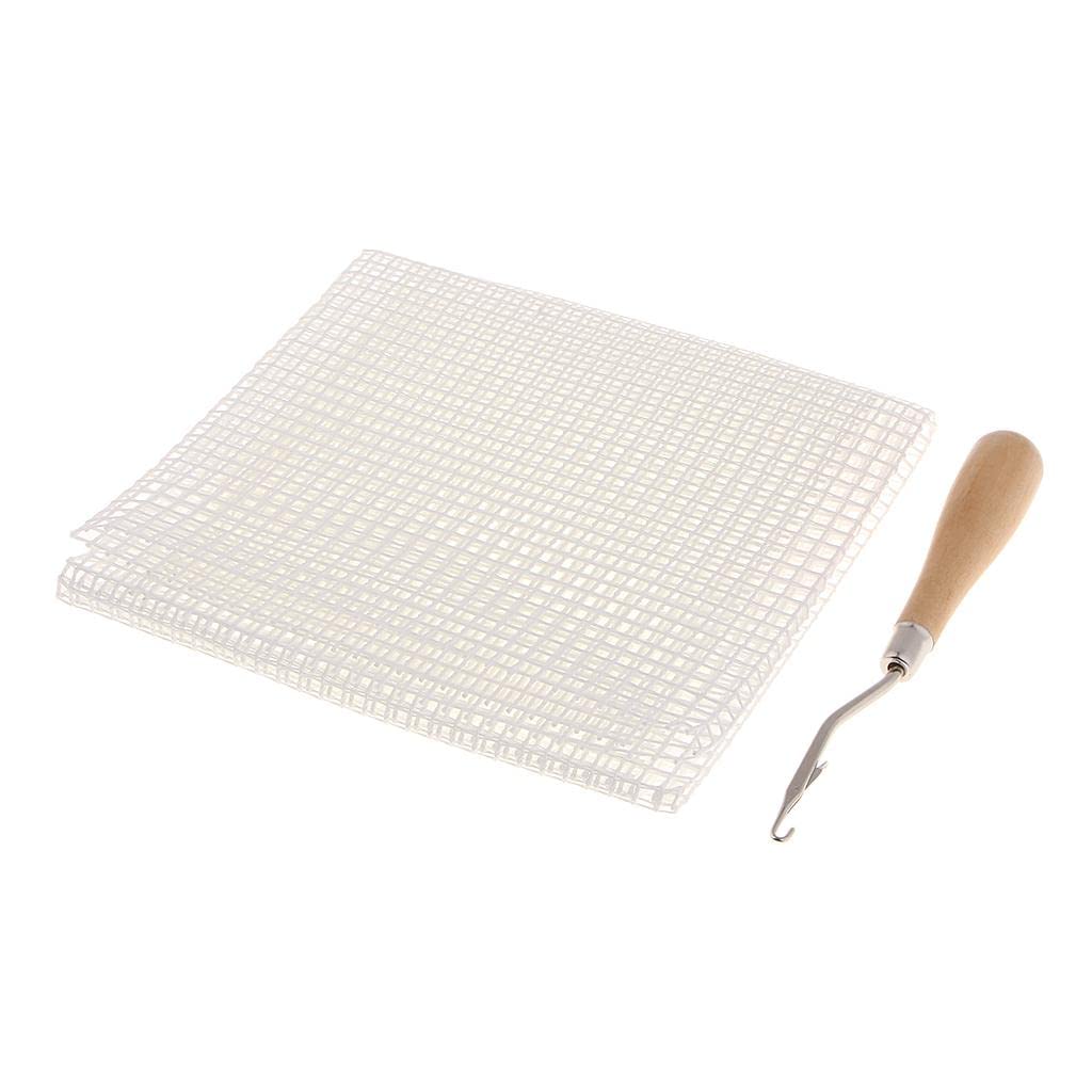 Blank Canvas Mesh and Wooden Bent Latch Hook for DIY Rug Cushion Mat Making