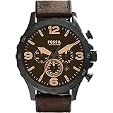 Fossil Men's Nate Quartz Stainless Steel and Leather Chronograph Watch, Color: Black, Dark Brown (Model: JR1487)