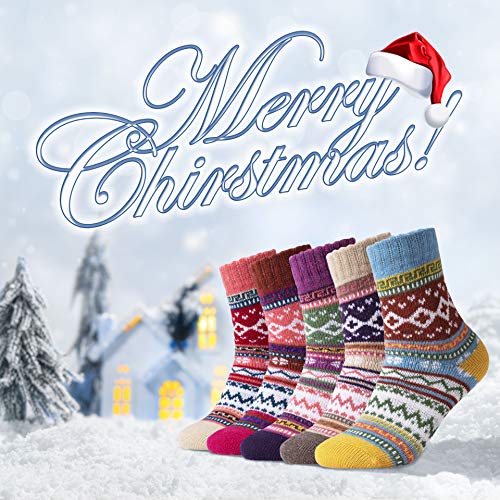 Image of ICEIVY Socks Women, Soft Knit Wool Winter Thick Warm Cabin Fuzzy Crew Women Socks 5 Pack