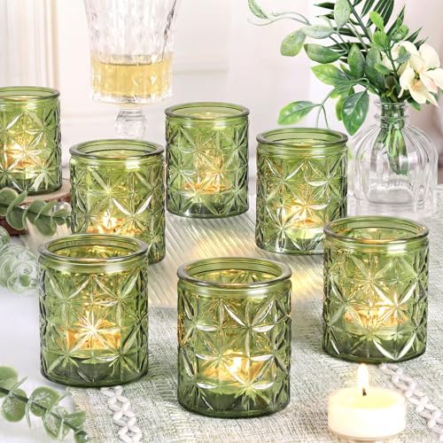 Green Votive Candle Holders Set of 12-Vintage Green Candle Holder...