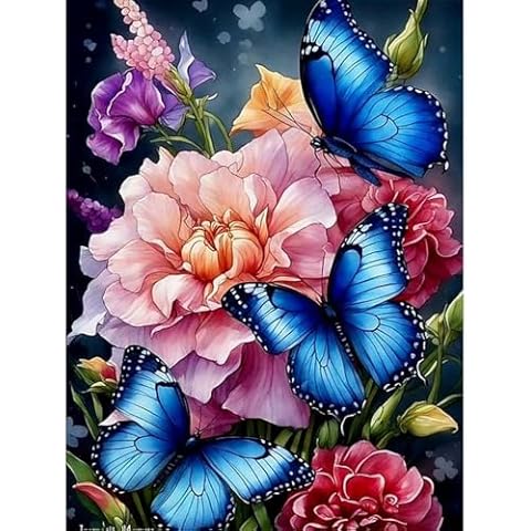 QENSPE Butterflies and Flowers Diamond Art Painting Kits for Adults,Full Drill Diamond Dots Paintings for Beginners,Round 5D DIY Arts and Crafts Gem Art Painting Kits 12x16inch Cover