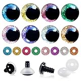 TOAOB 32 Stück Sicherheitsaugen für Häkeltiere Puppenaugen Glitzer 25 mm Kunststoff Basteln Augen Bunt Knopfaugen mit Unterlegscheiben Puppe Marionette Plüschtier Teddyaugen
