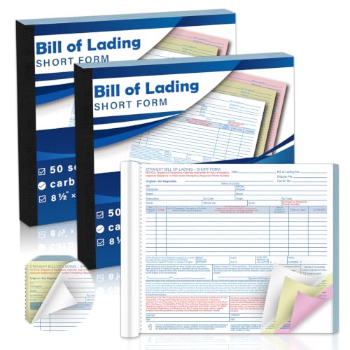 150 Set Bill of Lading Short Form 3 Part Carbonless 8.5" x 7.5" Straight Bill of Lading Short Form with Backing Board for Transport Vehicle Freight Courier Company Logistics Provider 3 Pack/450-Count