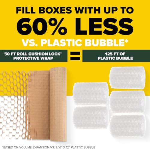 Scotch Cushion Lock Protective Wrap, 12 in x 50 ft, Sustainable Packaging Solution for Packing, Shipping and Moving, No Scissors or Tape Needed, Great Alternative to Bubble Cushion Wrap (PCW-1250) - image 5