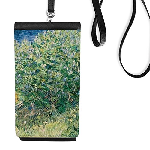 Bourse en cuir suspendu pour téléphone noir motif peinture à l'huile fleur paysage