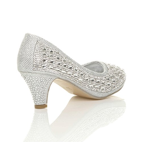 AJVANI Donna Basso Medio Tacco Blocchetto Strass