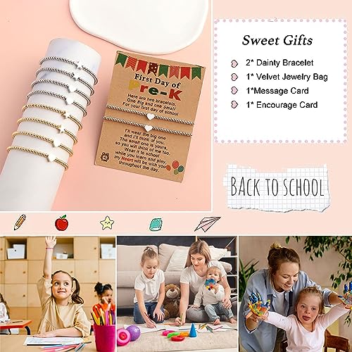 Image of 2Pcs First Day of Kindergarten Preschool Bracelets for Mommy and Me, Matching Heart Beaded Bracelets for Mother Daughter