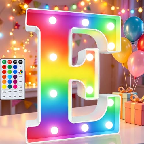 Image of LED Marquee Letter Lights, 18 Colors Changing Light Up Letters with Remote, RGB Alphabet Letters Sign for Girls Boys Gift Birthday Party Night Light Bedroom Wedding Christmas Decor-Colorful E