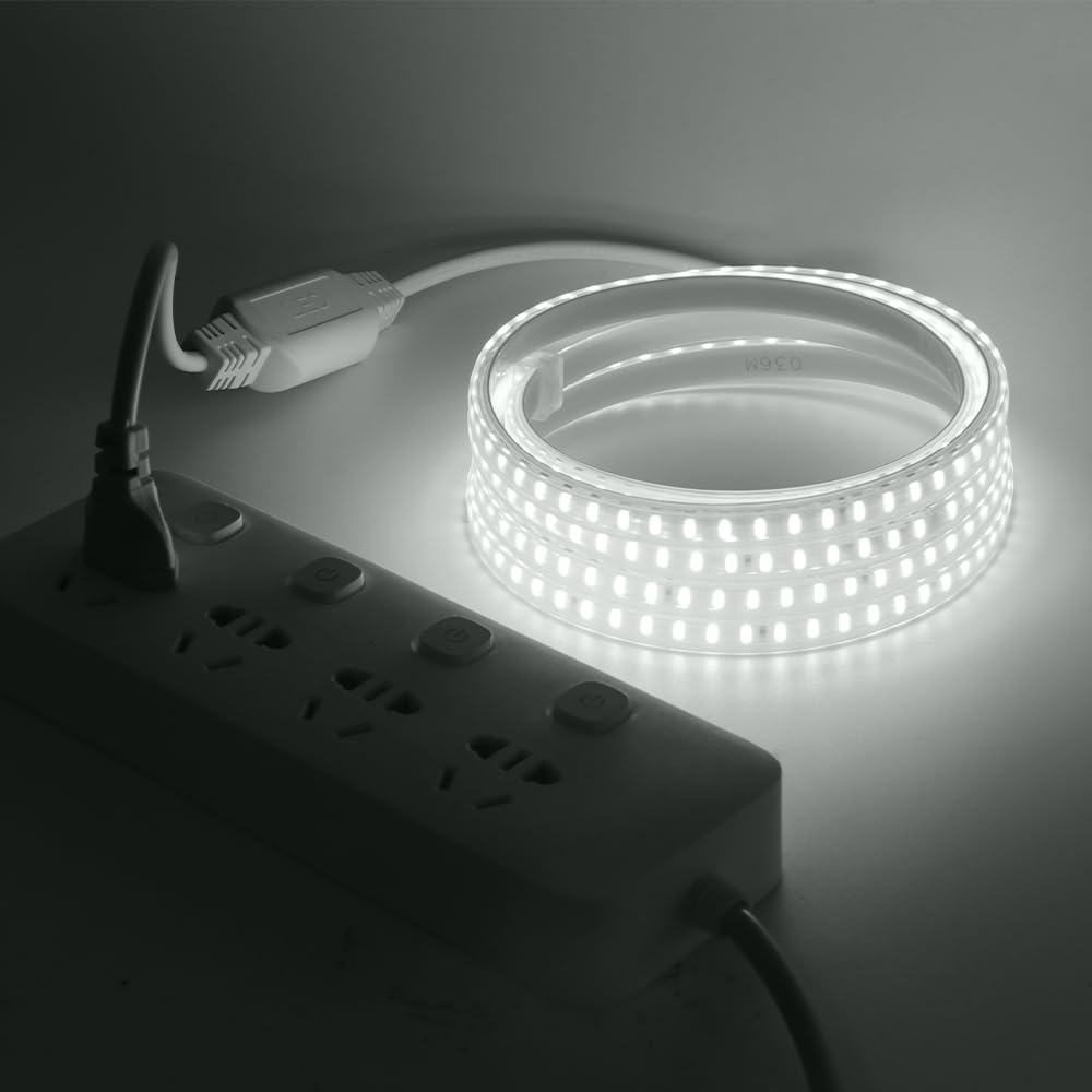 Cinta LED, luz LED IP65, impermeable, 220 V, tira flexible, tira de luz LED, para escalera, dormitorio, cocina interior/exterior (blanco, 15 m)