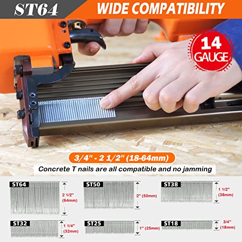 Kamsin St64 14 Gauge Heavy Duty Pneumatic Concrete T Nailer, 1 Inch To 2-1/2 Inch T Nails, Air Power T Nail Gun For Truss Building, Brad Nailer Stapler And Concrete Brick Nailing (Kamsin St64 Nailer) #TOP4