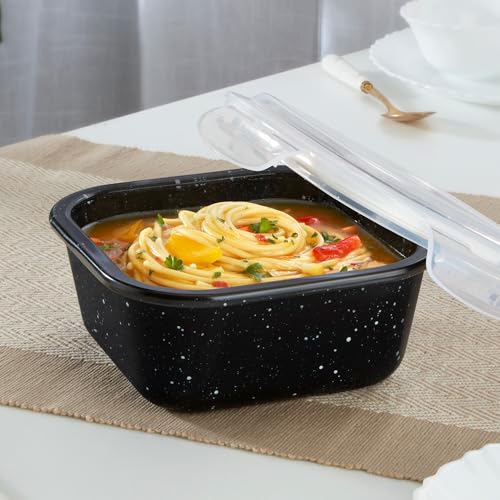 Image of Borosil 800 ml Pebble Black Food Storage Container with Air Tight Lid | Square Shape Borosilicate Glass Organiser | Microwave & Dishwasher Safe | For Fridge, Kitchen Storage