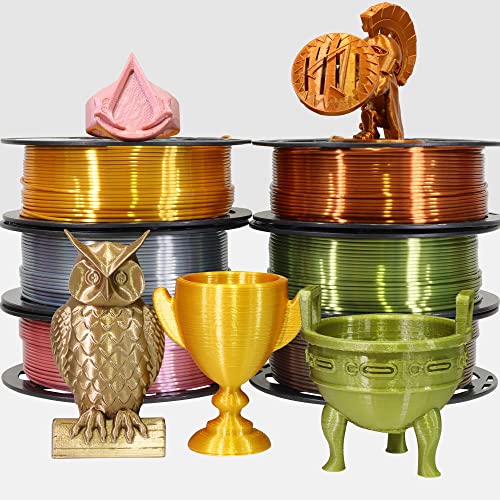 Image of MIKA3D 1.75mm Silk PLA Filament 6 in 1 Bundle Pack, 6 Metallic Shiny Colors: Gold /Silver /Copper /Bronze /Coffee Gold /Rose Gold, Each Spool 250g, 6 Spools Packed, Total 1.5Kg 3D Printing Material