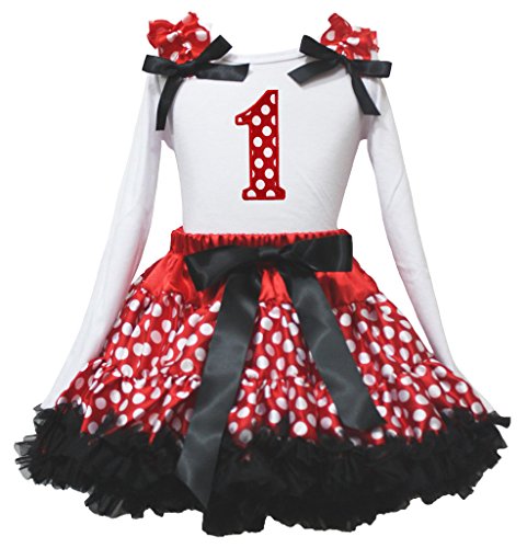 Conjunto de camisa y falda para cumpleaños infantil de lunares rojos y negros para fiestas de 5 a 6 años