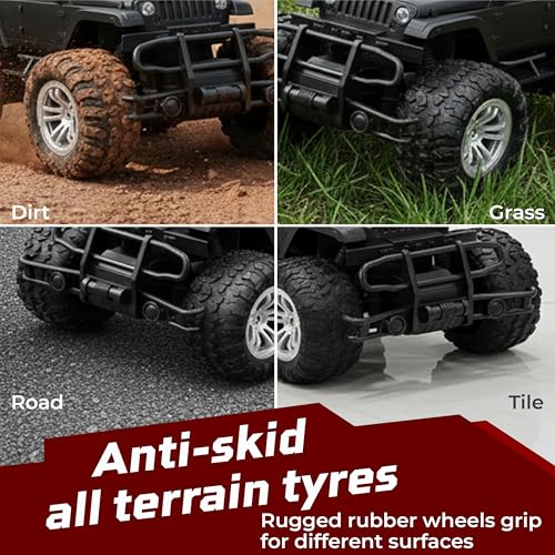 Image of Lifelong Cuppy Off Roader Remote Control Car for Kids | 4x4 Offroad Monster Car for Kids | Anti-Skid Remote Toy Car | Gifts for Boys 8-12 | Type C Chargeable RC Car 4x4 Off Roader (Black, LLCORC03)