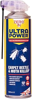 Zero In Ultra Power Carpet Beetle & Moth Killer - 500 ml Dual Action Aerosol. Indoor Use. Fast-acting, Advanced Formula. Kills on Contact