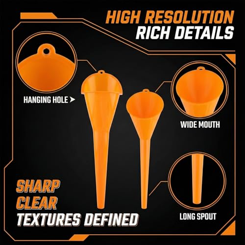 3 Stück Einfülltrichter Set, rechtwinkliges flexibles Kunststoff Trichter Set, Universal Auto Benzin Kraftstoff Trichter mit abnehmbarem Auslauf und langen Trichtern (Orange-2)