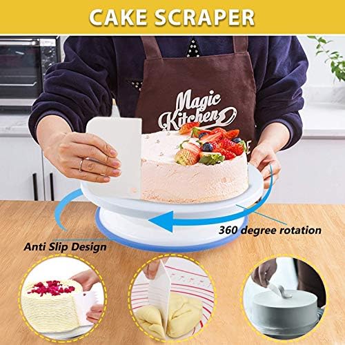 GRANDMA SHARK 11 Inch Cake Turntable and 39 Pcs Decorating Supplies, Piping Tips, Cake Scrapers, TPU Bags, Flower Nail, Flower Lifter, Coupler, Icing Pen, Brush, Cake Cutter, Straight & Offset Spatula