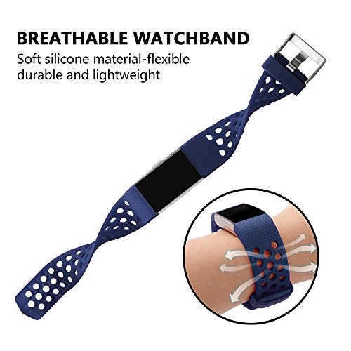 Silicone Replacement Bands Compatible for fits fitbit Charge 2, Adjustable Breathable Sport Strap Sm